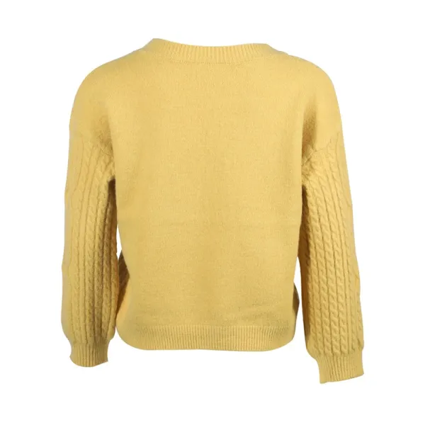 Design Cable Knit V-Neck Cropped Sweater Yellow - 6