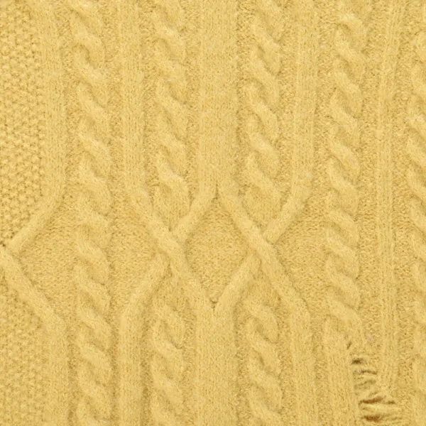 Design Cable Knit V-Neck Cropped Sweater Yellow - 8