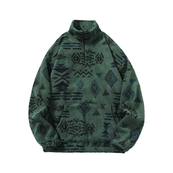 Design Fleece Half-Zip Pullover Green Aztec Print Hoodie - 1