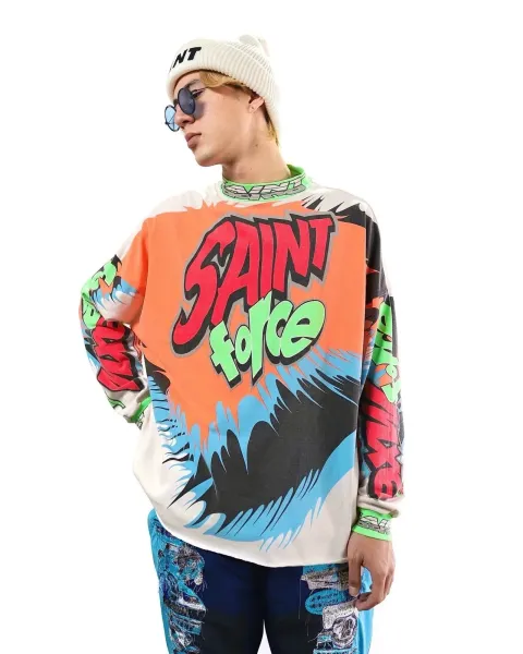 Design Graffiti Print Oversized Long-Sleeve T-Shirt White - 53