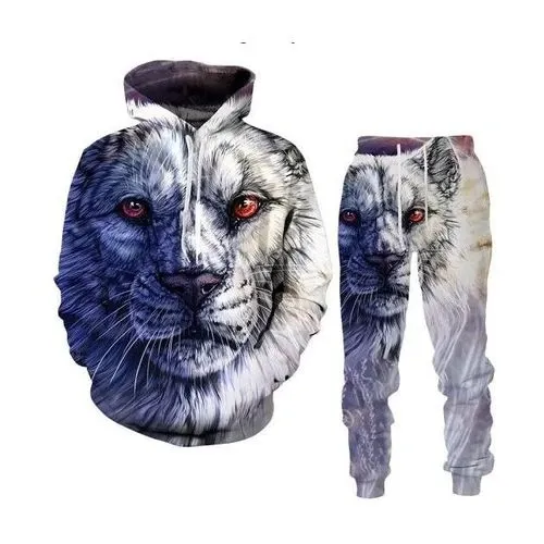 Design Lion Print Hoodie and Sweatpants Set Multicolor - 1