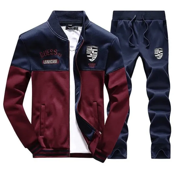 Design Guess Lurricane Color-Block Track Jacket and Sweatpants Set Navy Burgundy Tracksuit - 1