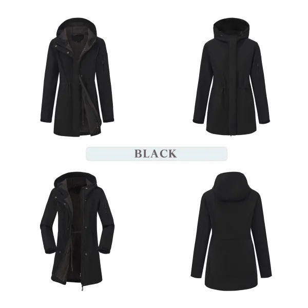 Design Water-Resistant Hooded Trench Coat in Black Outerwear - 17