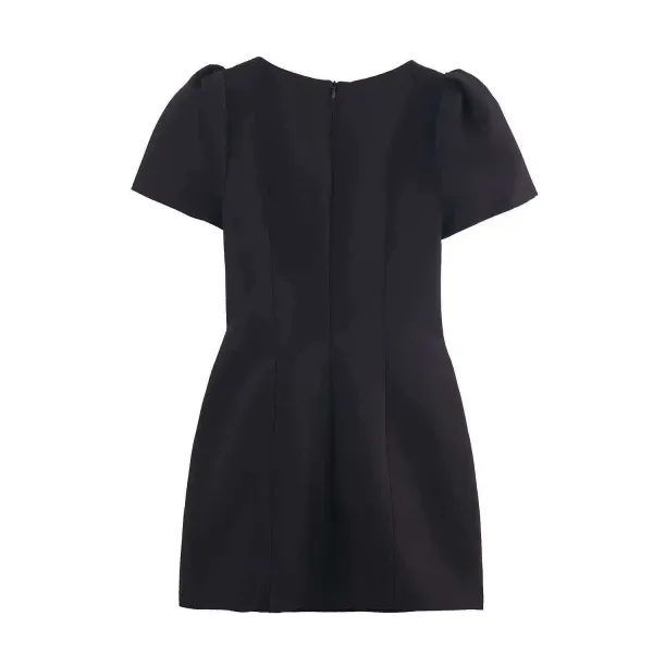 Design Puffed Sleeve Mini Dress Black - 19