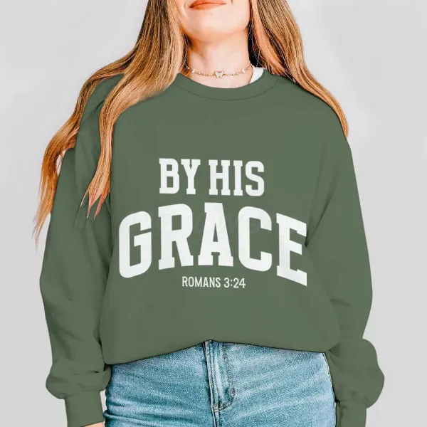 Design By His Grace Romans 3:24 Olive Green Hoodie - 1