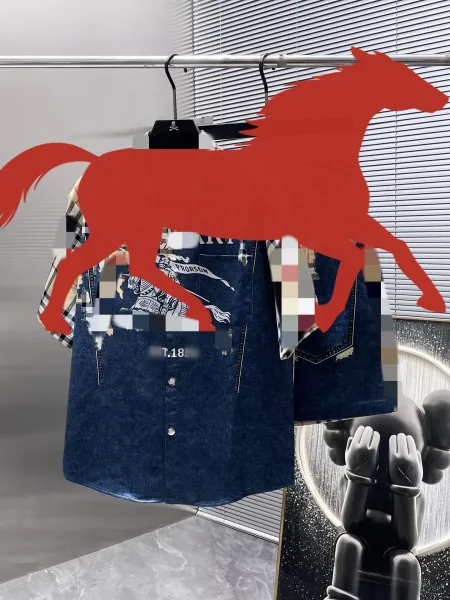 Burberry Horse Print Denim Shirt Dress Navy - 1