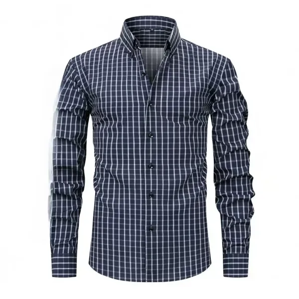 Design Classic Grid Check Shirt Navy and White - 1
