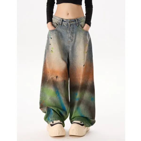 Design Oversized Paint-Splatter Washed Denim Jeans - 1