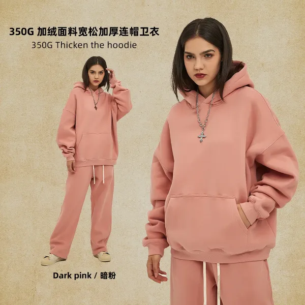 Design 350G Thickened Oversized Hoodie Dark Pink - 1