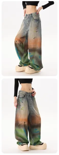 Design Oversized Paint-Splatter Washed Denim Jeans - 8