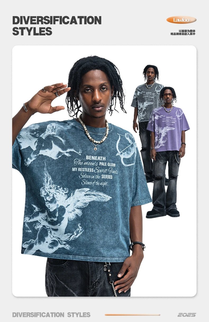 Design Cherub Print Acid Wash Gray T-Shirt - 3