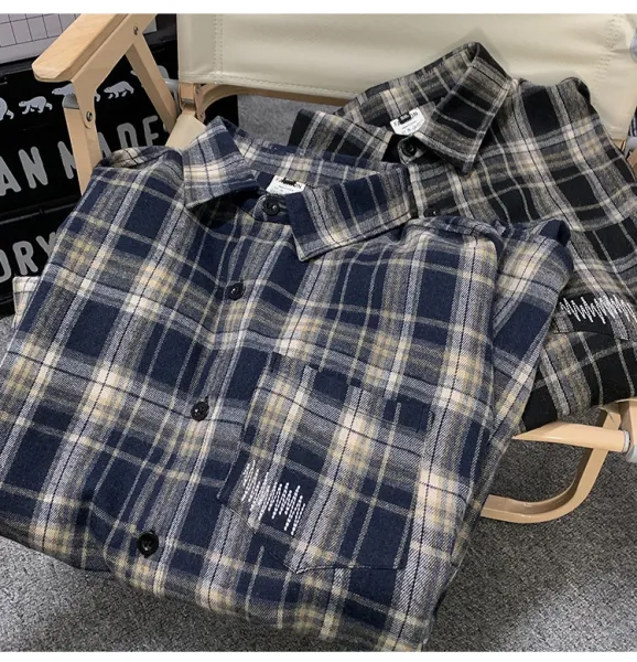 Design Flannel Shirt Brown Gray Plaid Shirt - 12