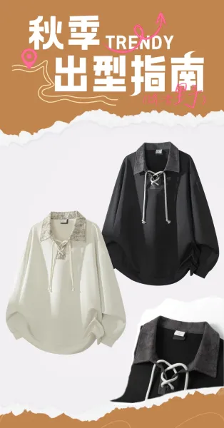 Design Long Lace-Up Collar Shirt Black Shirt - 2