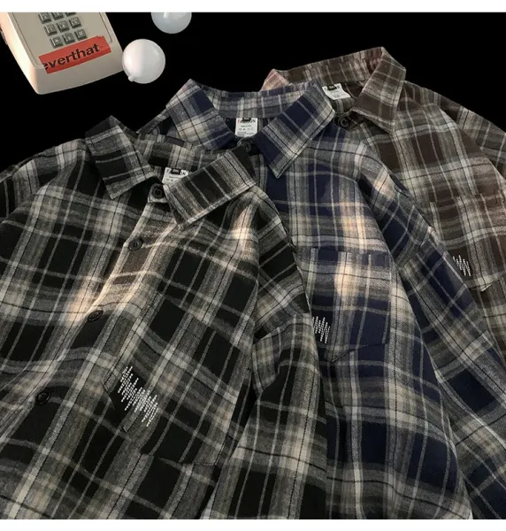 Design Flannel Shirt Brown Gray Plaid Shirt - 19