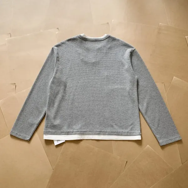Design Layered V-Neck Thermal Gray Long Sleeve Top - 21