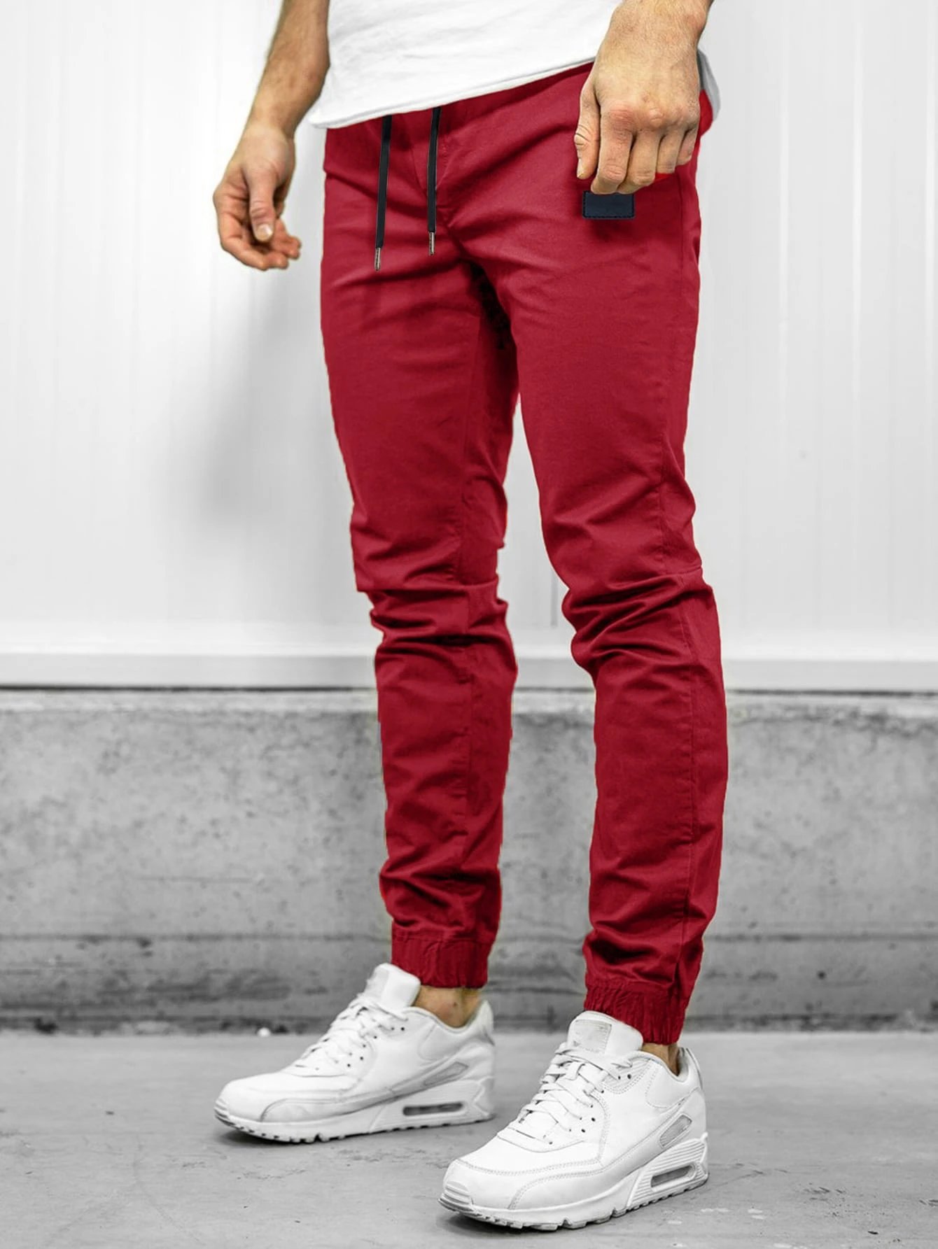 Design Jogger Pants Black with Drawstring Waist and Cuff Detail - 9