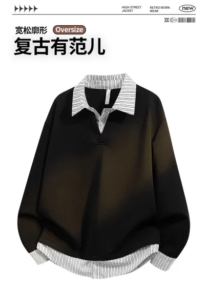Design Layered Collar Oversized Sweatshirt Gray Sweater - 2