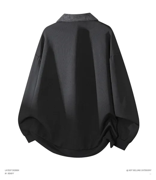 Design Long Lace-Up Collar Shirt Black Shirt - 12