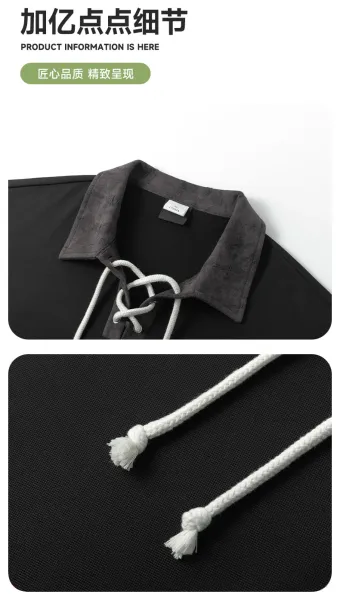 Design Long Lace-Up Collar Shirt Black Shirt - 13