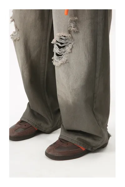 Design Wide-Leg Distressed Gray Jeans - 13