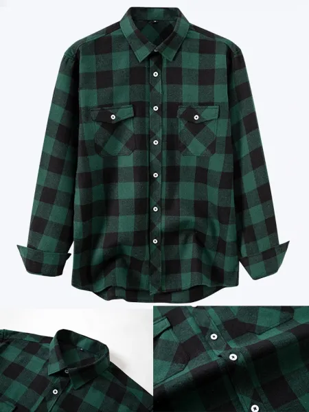 Design Classic Black and White Checkered Flannel Shirt Tops Shirt - 24