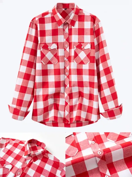 Design Classic Black and White Checkered Flannel Shirt Tops Shirt - 25