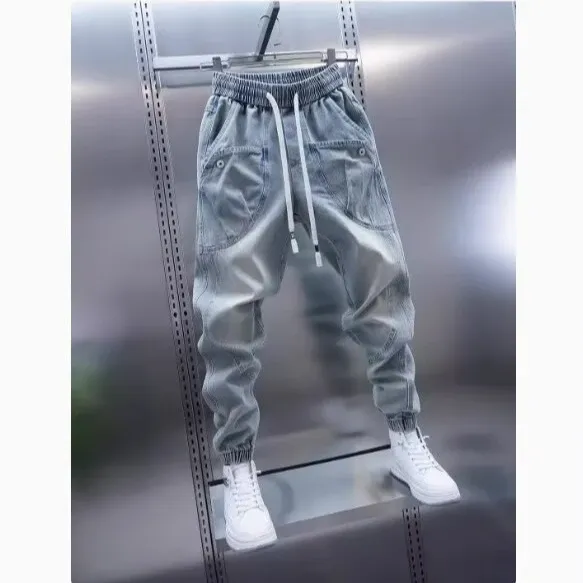 Design Cargo Jogger Jeans Light Wash Blue - 4