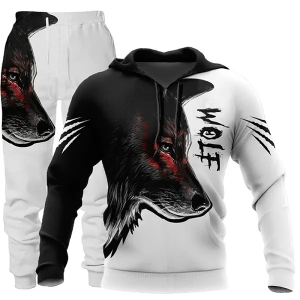 Design Wolf Graphic Hoodie and Sweatpants Set Multicolor - 1