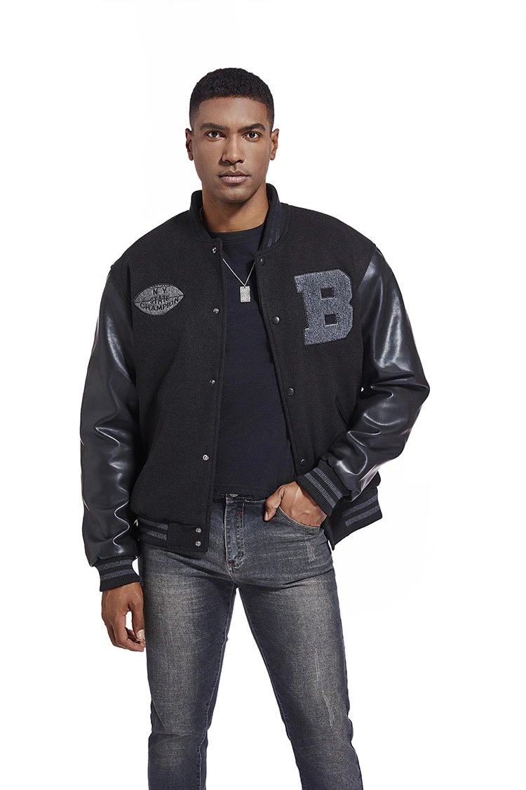 Mitchell & Ness Letterman Jacket Gray Black Outerwear Jacket - 26