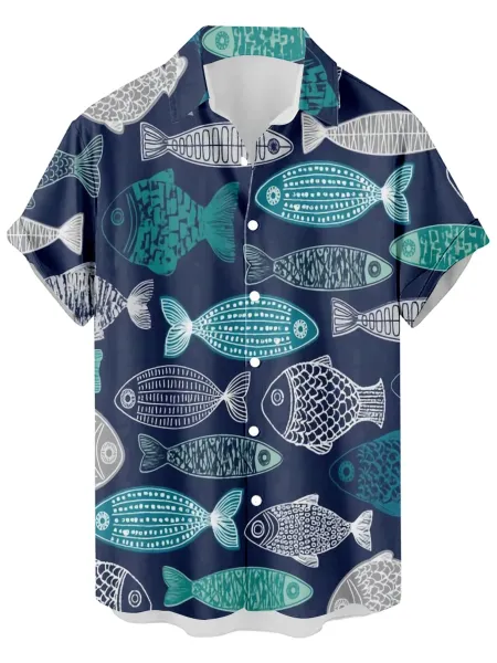 Design Cat Face Print Black Hawaiian Shirt - 45