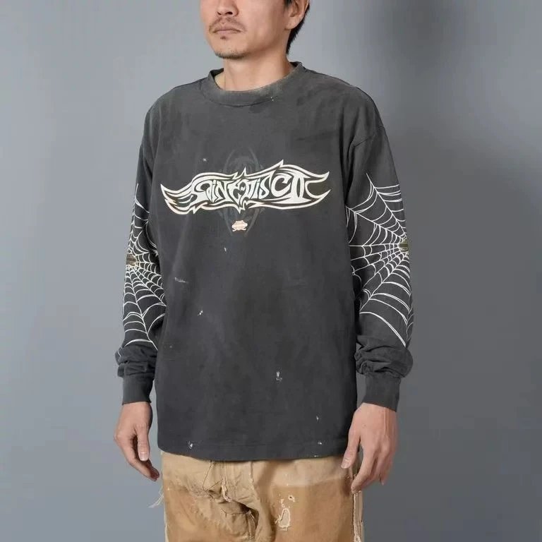Design Graffiti Print Oversized Long-Sleeve T-Shirt White - 30