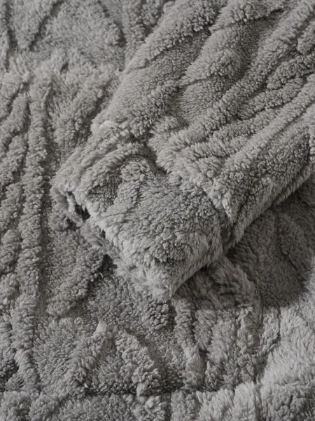 Design Faux Fur Cable Knit Hooded Jacket Gray Outerwear - 14