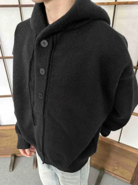 Design Shawl Collar Knit Cardigan Black Outerwear.cardigan - 11