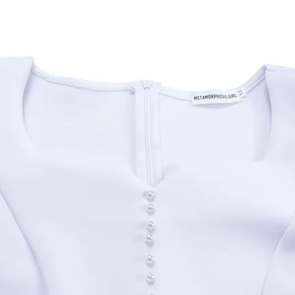 Design Metamorphosis Girl Ruffled Sleeve Bodycon Dress White Dress - 50