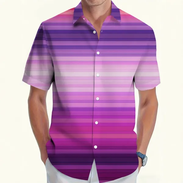 Design Gradient Stripe Purple Ombre Short-Sleeve Button-Up Shirt - 1