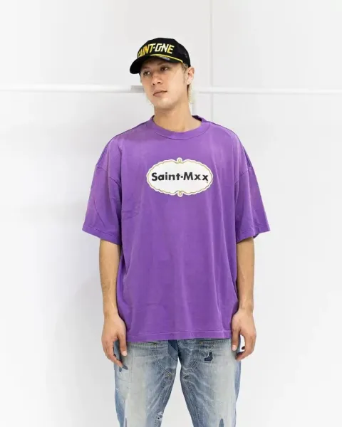 Design Saint-Mxx Logo Graphic T-Shirt Purple T-Shirts - 7