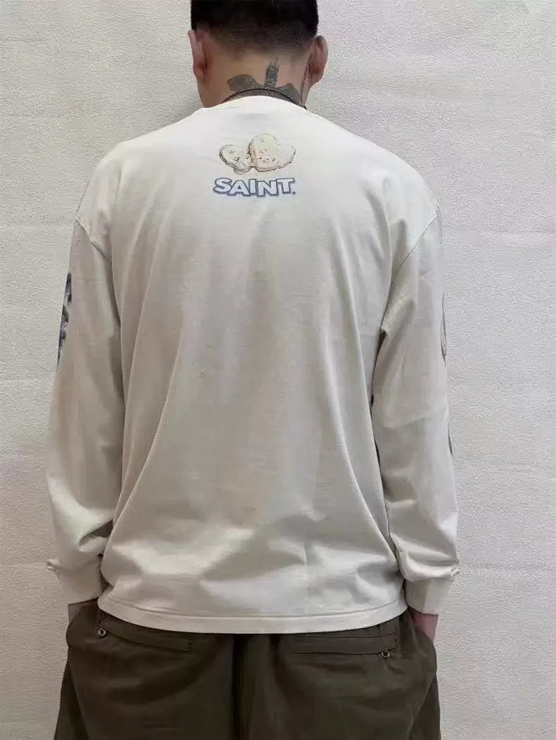 Design Graffiti Print Oversized Long-Sleeve T-Shirt White - 23