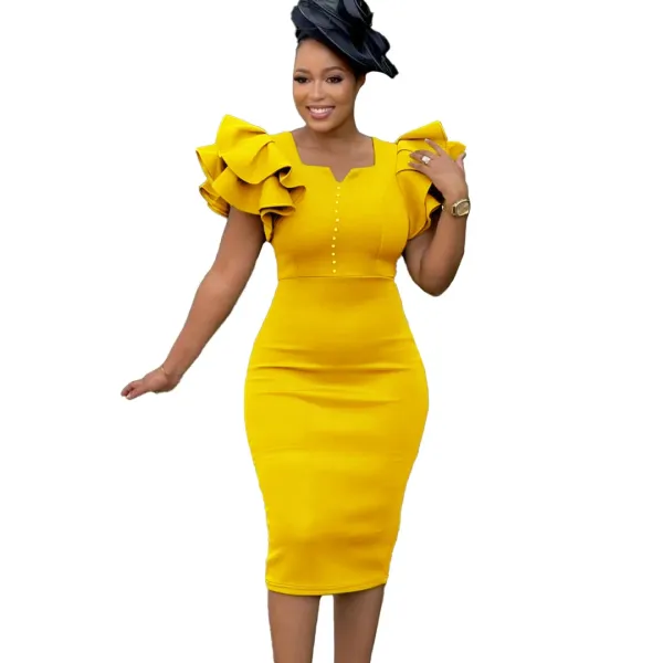 Design Metamorphosis Girl Ruffled Sleeve Bodycon Dress White Dress - 60