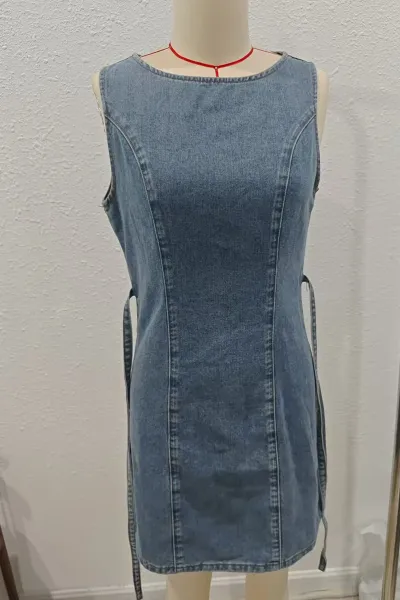 Design Denim Mini Dress in Classic Indigo Blue Dress - 11