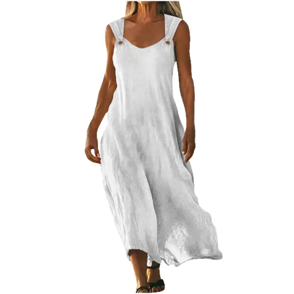 Design Linen-Style Strap Maxi Dress White - 1