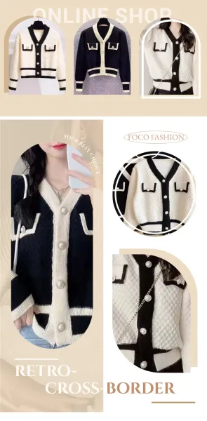 Design Chanel-Inspired Tweed Cardigan Black and Cream Knit Cardigan Outerwear.cardigan - 8