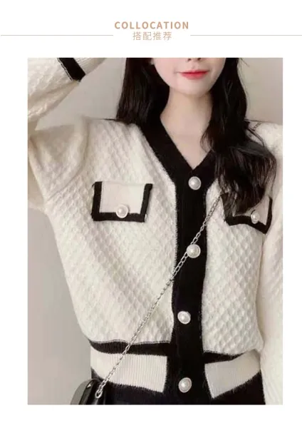 Design Chanel-Inspired Tweed Cardigan Black and Cream Knit Cardigan Outerwear.cardigan - 14