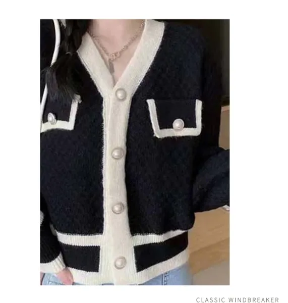 Design Chanel-Inspired Tweed Cardigan Black and Cream Knit Cardigan Outerwear.cardigan - 15
