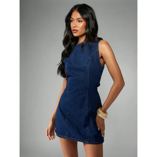 Design Denim Mini Dress in Classic Indigo Blue Dress - 1