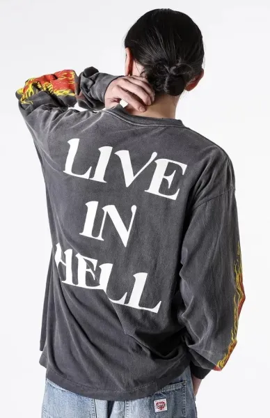 Design Graffiti Print Oversized Long-Sleeve T-Shirt White - 37