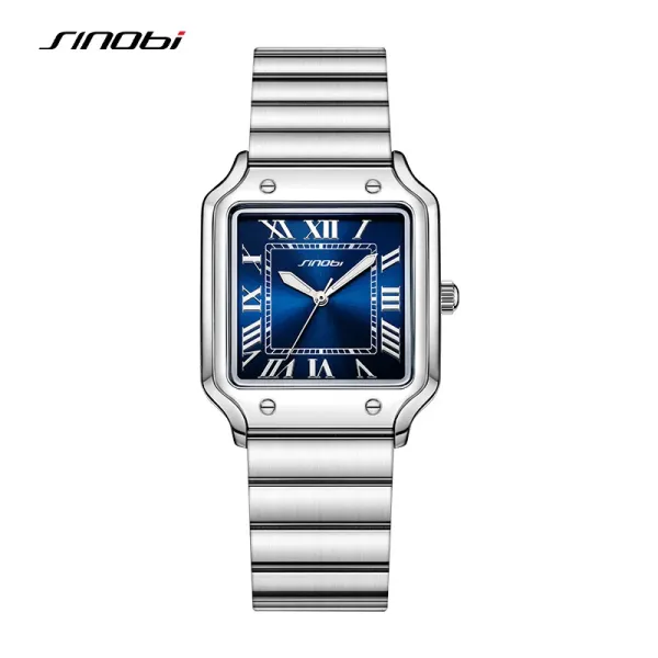 Design Sinobi Square Dial Blue Face Silver Stainless Steel Watch Watches - 1