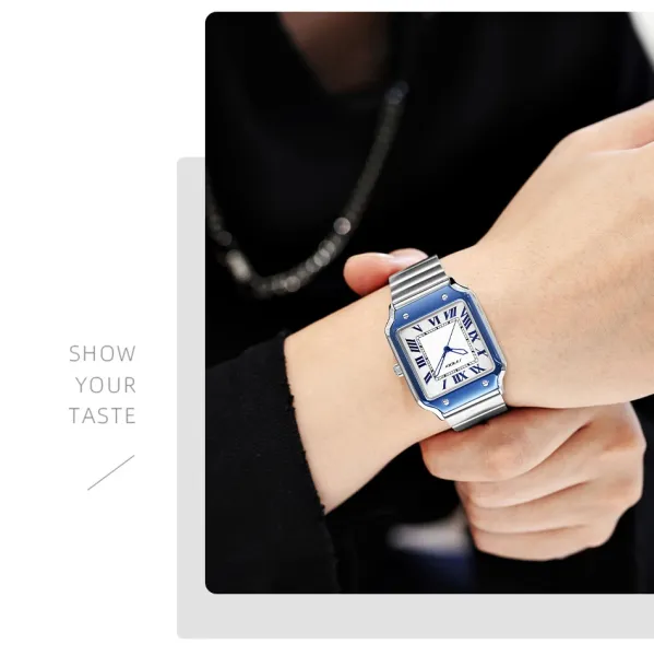 Design Sinobi Square Dial Blue Face Silver Stainless Steel Watch Watches - 9