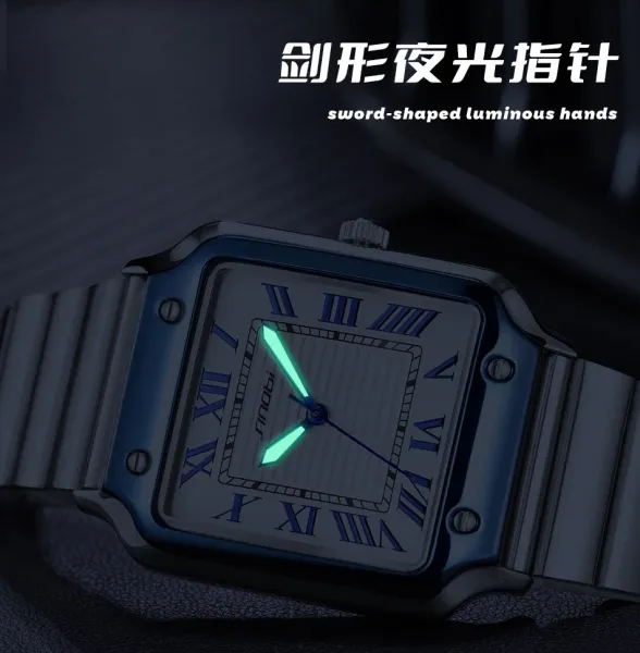 Design Sinobi Square Dial Blue Face Silver Stainless Steel Watch Watches - 15