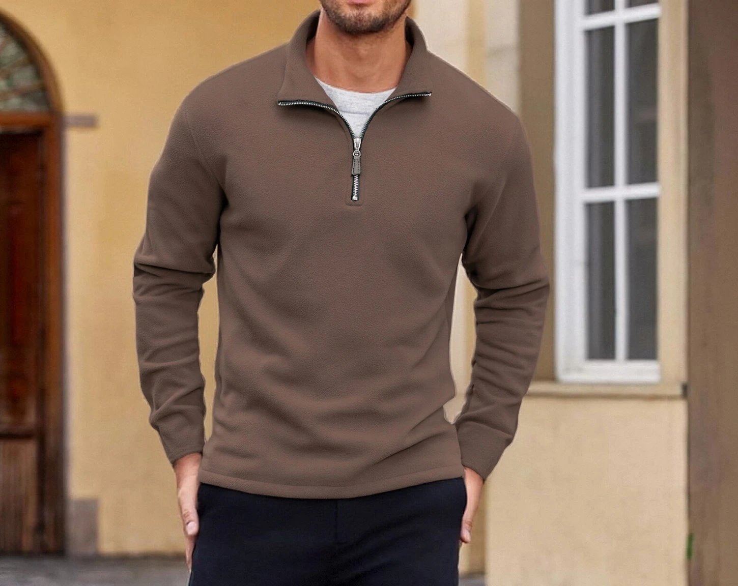 Design Quarter-Zip Fleece Pullover Black Sweater - 57