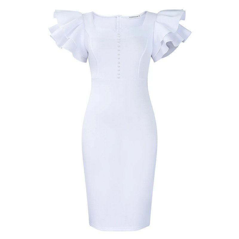 Metamorphosis Girl Ruffled Sleeve Bodycon Dress White